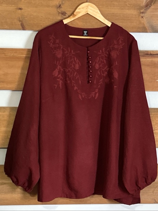 SHEIN Tops - Shein Curve Burnt Rose Puff Elastic Sleeve Round Neck Buttons Women's Size 3X